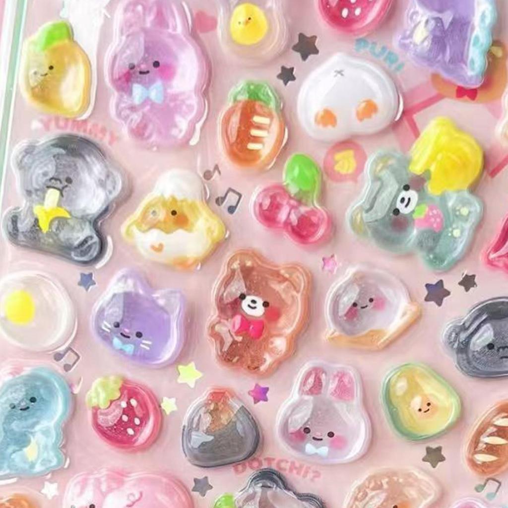 3D Sponge Stickers 6pcs Cartoon Transparent 3D Embossed Mobile Phone Scrapbook Stickers Pvc Epoxy Resin Stickers Gifts For Kids