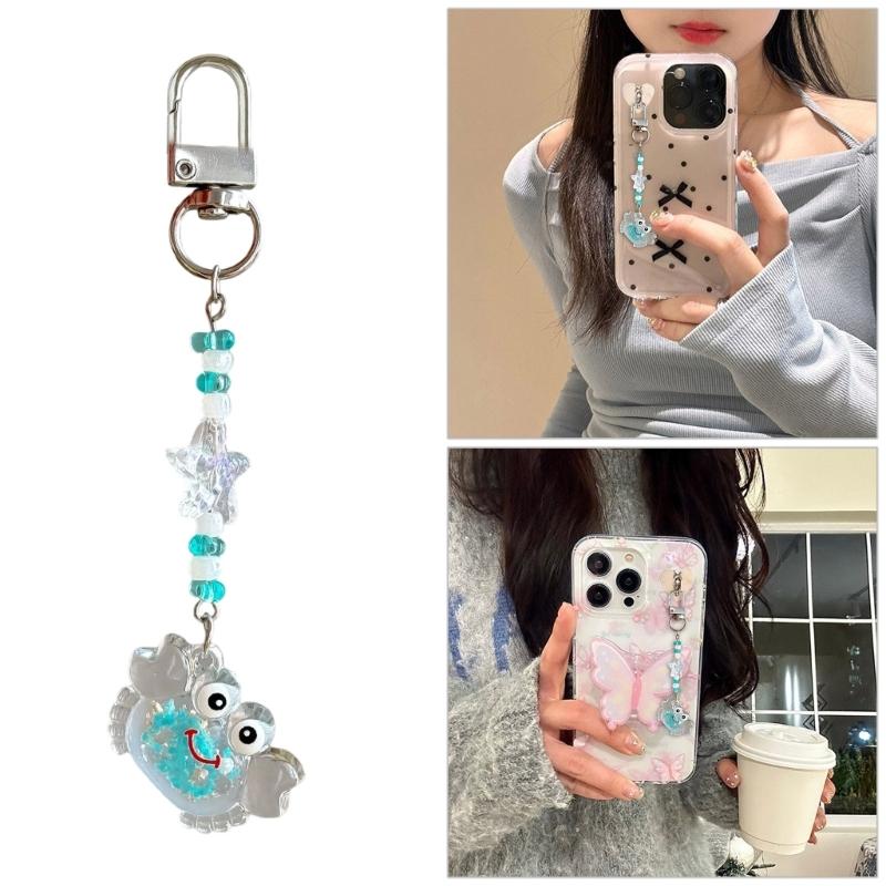 Glowing Resin Crab Keychain Stylish Beads Phone Lanyard Decorative Key Bag Charm For Camping Gear Daily Carry