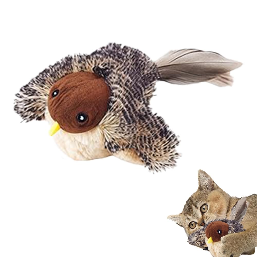 Cat Touch Flapping Simulated Bird Rechargeable Toy, Electric, Activated, Wings, Sounds,