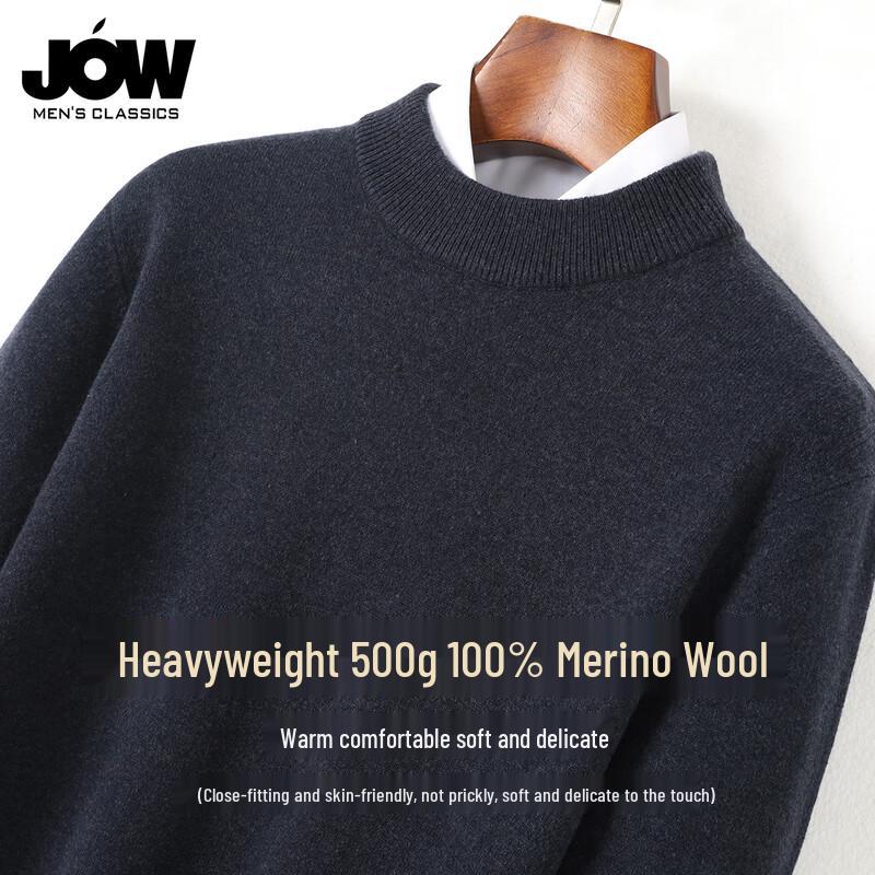 JOW Men's Winter Loose Pure Wool Half-High Neck Sweater