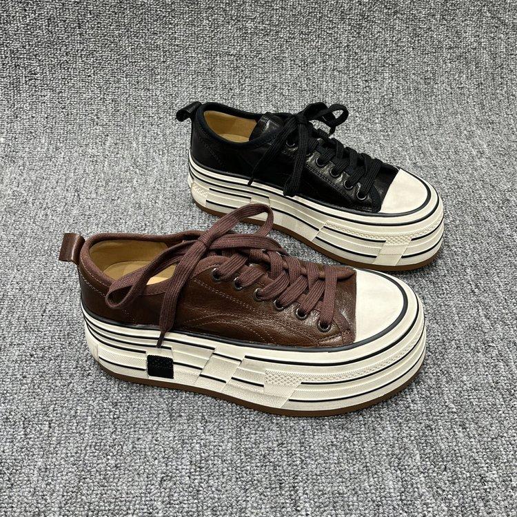 Student Single Shoes Women's 2025 Autumn New Versatile Thick-soled Round Head Lace-up Muffin Casual Sports Heightening Board Shoes Women