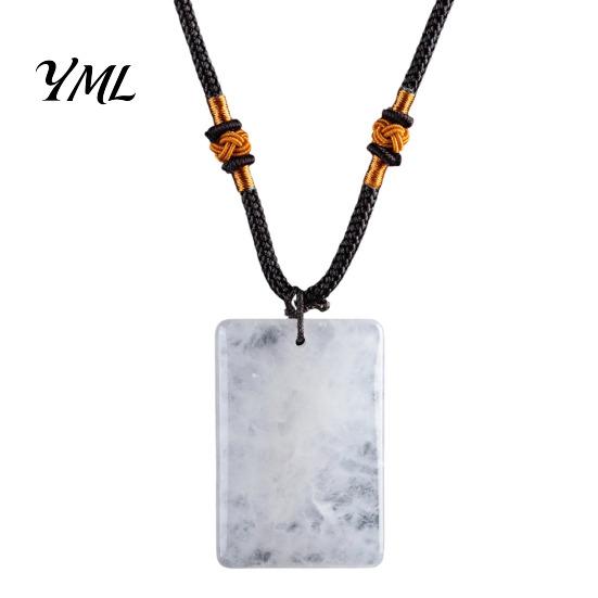 Rectangle Faux Gemstone Necklace Natural Crystal Pendant Necklace, Healing Energy Stone with Adjustable Polished Braided Rope, Fake Jewelry