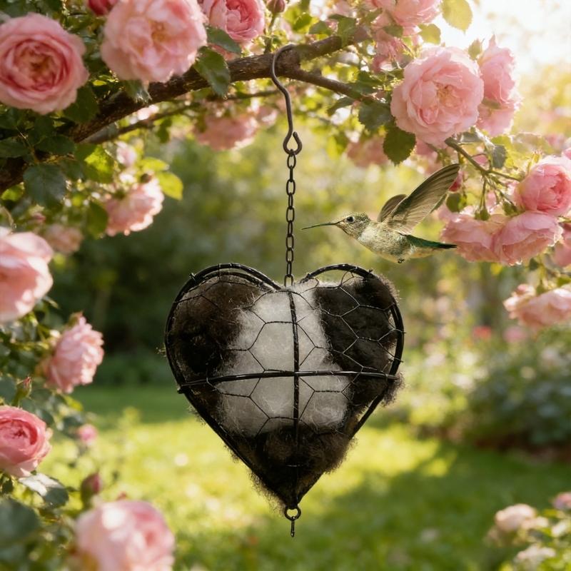 Decorative Nesting Heart Bird Nest Supply Holder With Metal Frame for Outdoor Garden BackYard Hanging Decoration