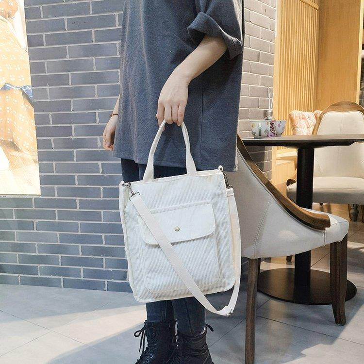 Women's Retro Corduroy Tote - Large Capacity Striped Shoulder or Crossbody Bag