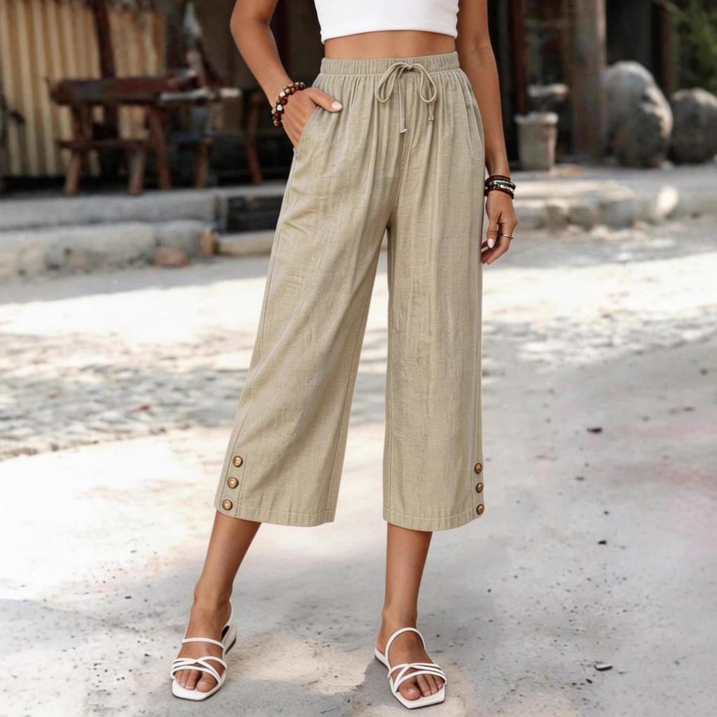 Summer New Arrival Women's Loose Fashion Tencel Denim Casual Cropped Pants 7-inch Length with Pockets European American Style Crossbody