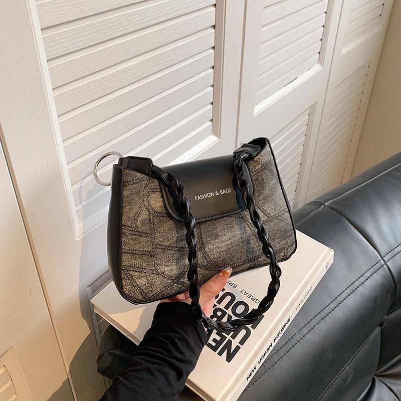 Trendy Retro Blue Underarm Bag For Women Fashionable Medium Sized Handbag Perfect For Street Style