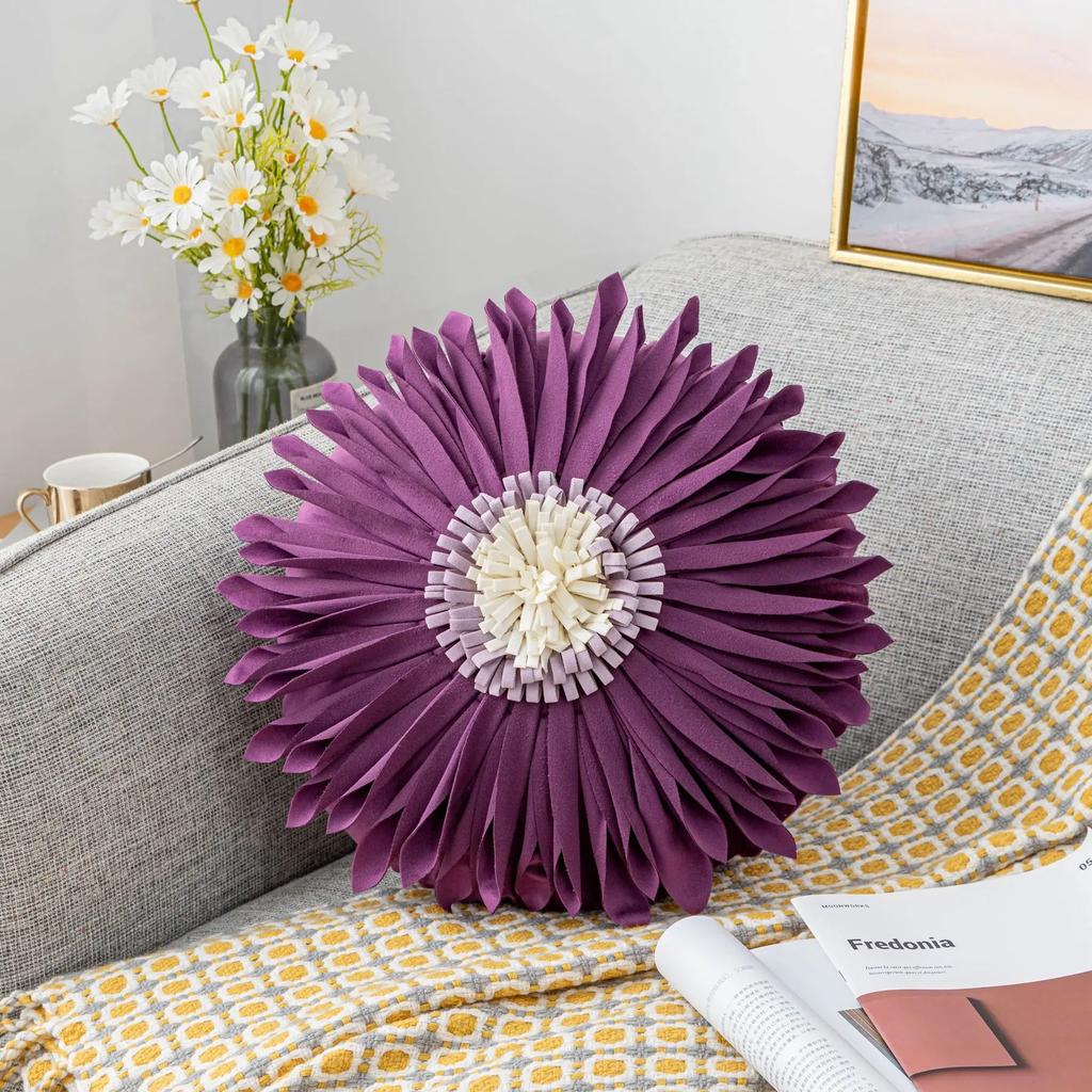 Fashion Modern Style Pink White Throw Pillows 45*45cm Velvet Stitching 3D Chrysanthemum Cushion Waist Pillow Blue Cushion Case
