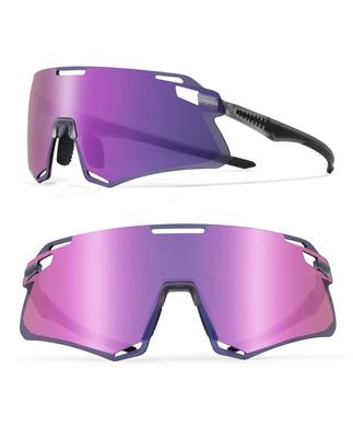 ROCKBROS Sports Sunglasses Photochromic Sunglasses Mirror UV400 UV Mirror Impact Rimless Eyewear for Golf Includes Storage Pouch Purple Mirror - (Pink