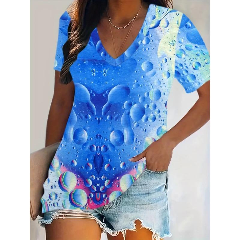Women's T-Shirt Tie-Dye Water Drop 3d Pattern Printing Fashion Casual Oversized V-Neck Short-Sleeved Summer Women's Clothing