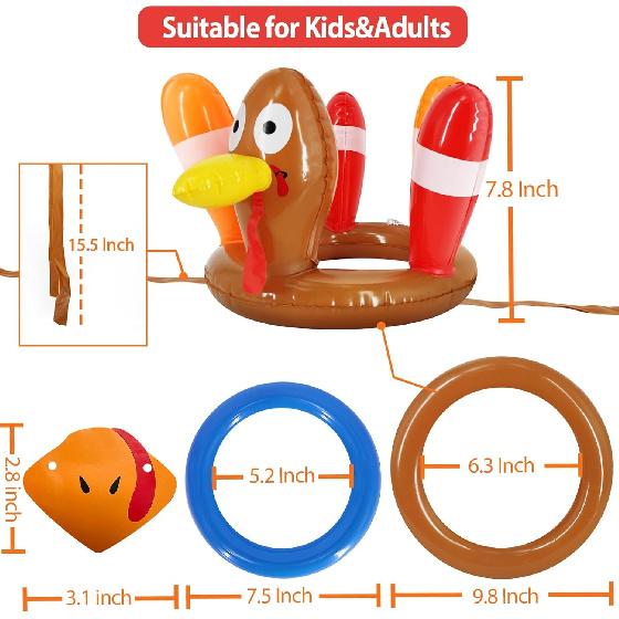 3 Pack Thanksgiving Ring Toss Games Toys for Kids Thanksgiving Inflatable Turkey Hat Toss Games Thanksgiving Family School Party Favors Supplies