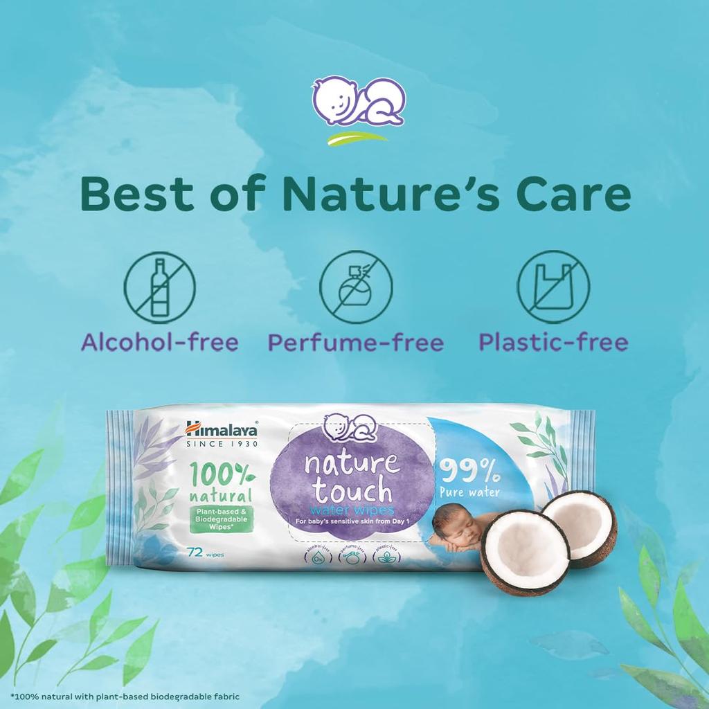 Himalaya Nature Touch Water Baby Wipes 72 Count Pack of 2 Sensitive Skin Biodegradable
