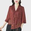 2024 Spring Women's Embroidered Buttoned Top - Irregular Design, Three-Quarter Sleeves