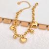 Heart & Round Ball Charm Chain Bracelet 18K Gold Plated Handmade Waterproof Stainless Steel Jewelry for Women