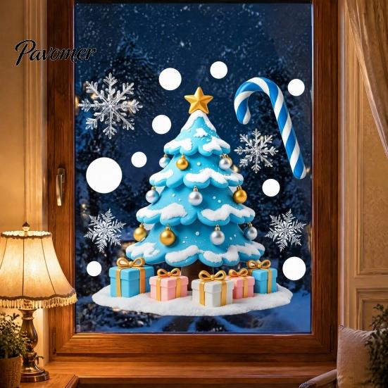 Santa Claus Window Decals Christmas Static Clings, Reusable Stickers with Snowman Clings Xmas Tree Patterns, Removable Glass for Holiday Home