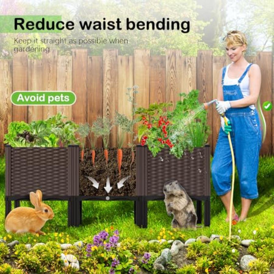 Outdoor Raised Garden Bed with Legs Planter Box for Vegetables/Herbs 47x15x19in Wooden Garden Box with Drain Outlet Easy Assemb