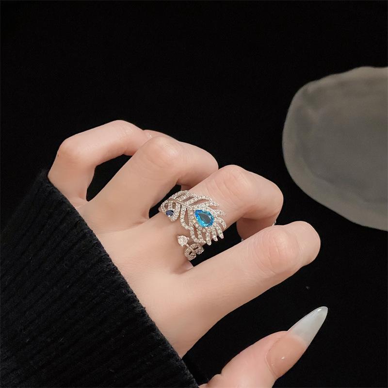 Aquamarine Drop-Shaped Open Ring, Super Flash Elegant And Exquisite Personalized Fashion Ring
