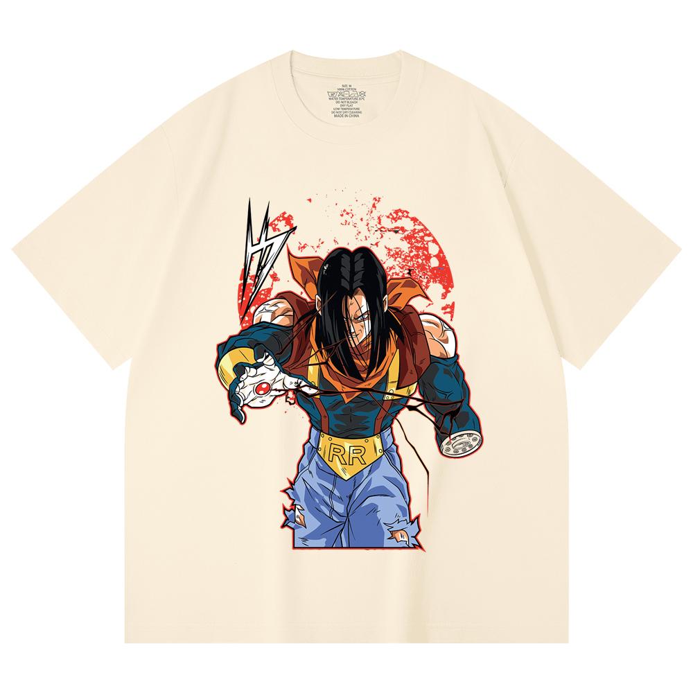 

230 г/м² 100% хлопок Dragon Ball V48 Android 17 Принт Унисекс Тяжелая хлопковая футболка XS абрикосовый