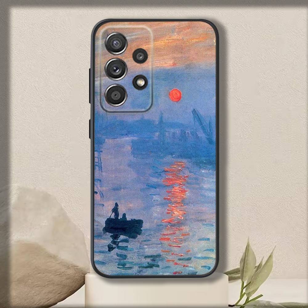 Art M-Monet Claudes Handyhülle für Samsung S 25, 24, 23, 22, 30, 21, 10, 9, Ultra, Plus, Lite, FE, 4, 5 G, weiche schwarze Hülle