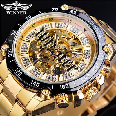Winner Men's Fashion Casual Hollow Out Mechanical Movement Automatic Mechanical Watch