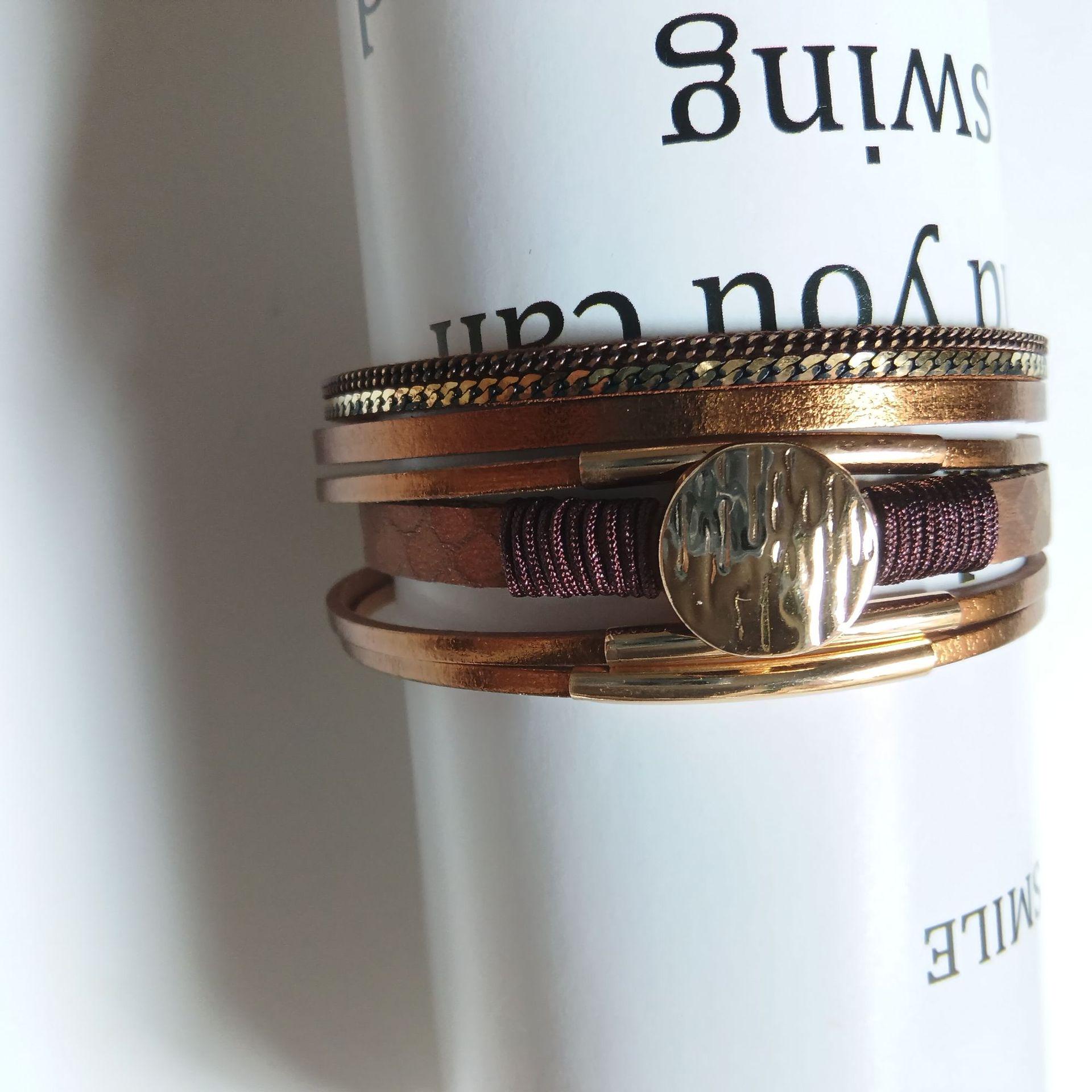 European Trendy Multi-Layer Magnetic PU Leather Bracelet