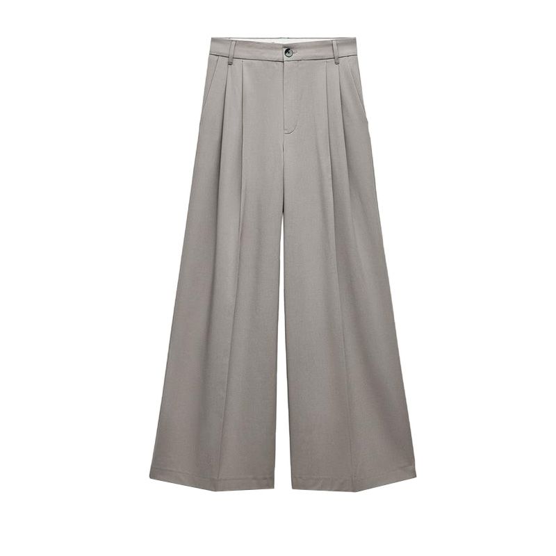 Spring New Women's Strap Decoration Sleeveless Vest Waistcoat 2010775 Double Pleated High Waist Loose Pants 1255506