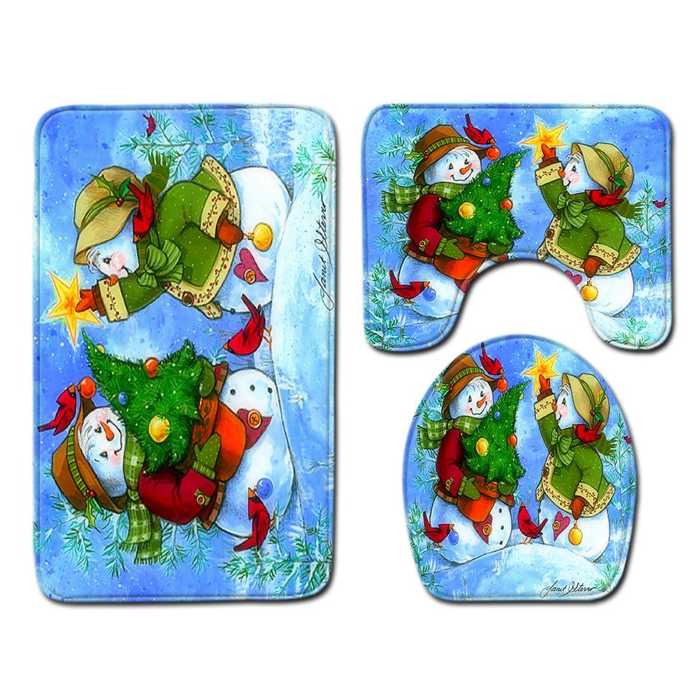 Christmas Bathroom Floor Mat Toilet Three-Piece Set