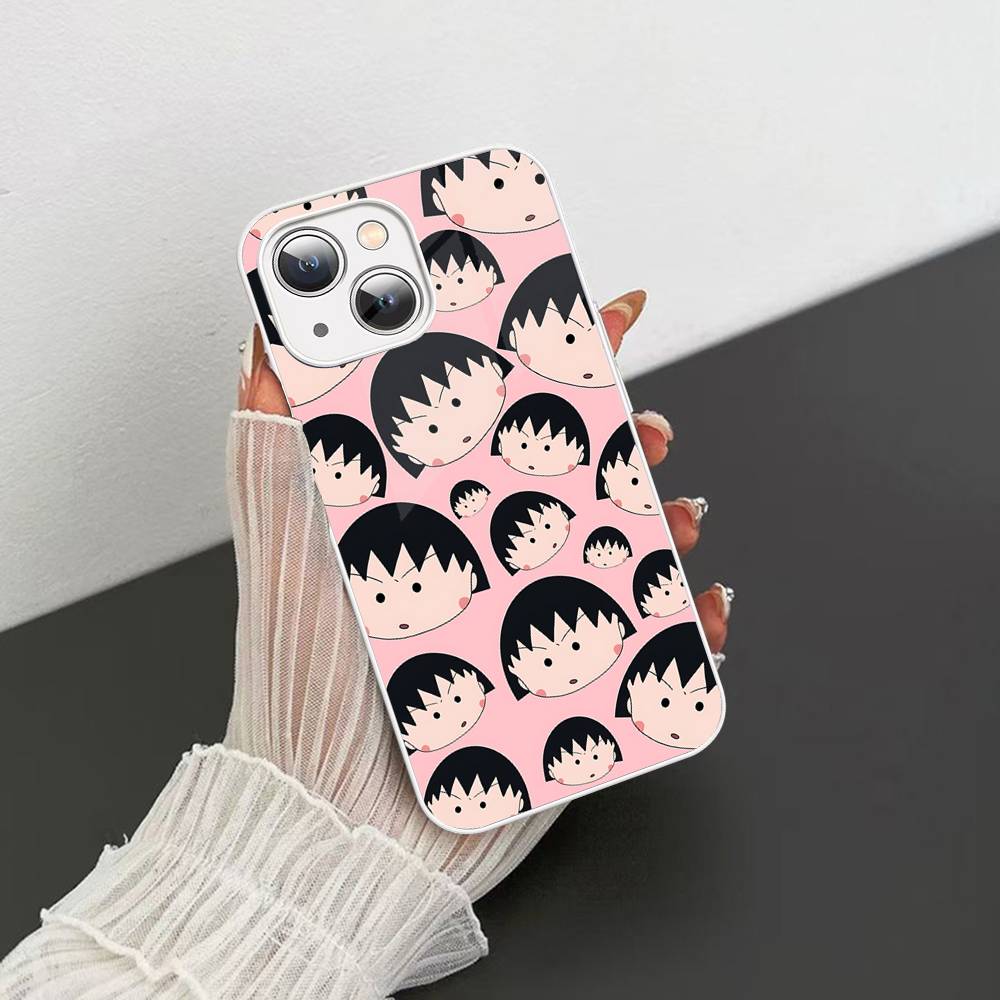 Catoon Chibi M-Maruko ChanS Tempered Glass For Iphone 14 13 12 11 Pro Mini XS MAX 14Plus X XS XR Fundas