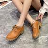 Ladies Oxford Shoes Casual Leather Shoes Women Lace-Up Chunky Heels Pumps Girls Student Retro Loafers