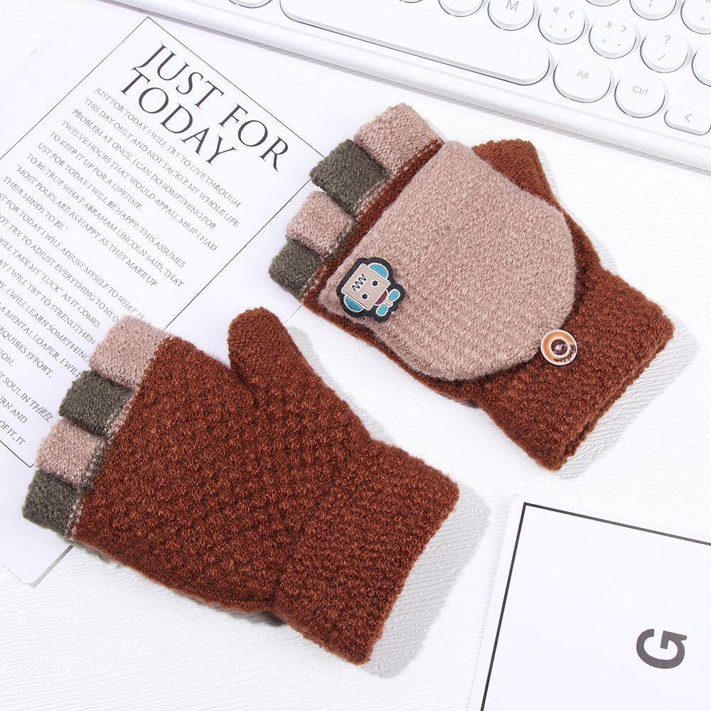 Fashion Flipped Cover Knitted Glove Thickening Gloves Half-finger Gloves Winter Warm Mittens