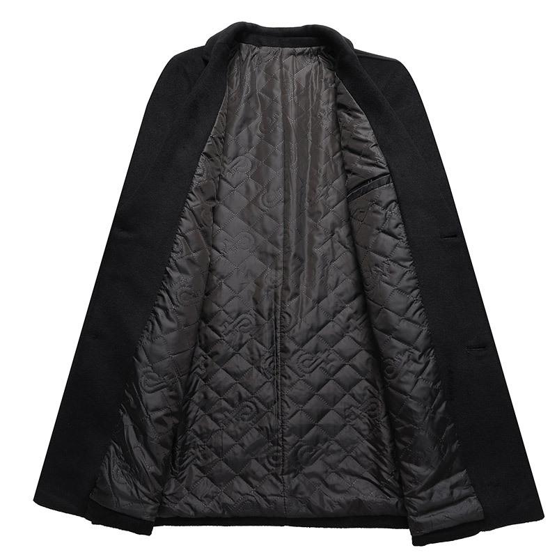 Autumn and Winter Men's Woolen Coat Medium and Long Suit Collar Cotton Thickened Woolen Coat Trench Coat Men's Coat