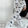 Women Christmas Snowflake Knitted Thigh High Stockings with Ribbon Bows Festival Over Knee Long Boot Socks Leg Warmers