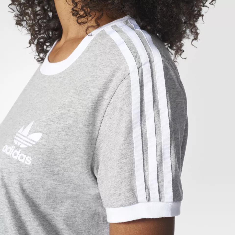 Adidas Originals Trefoil Striped Logo Print Sports Training Crew Neck Short Sleeve T-Shirt Women Tops Gray BK7131