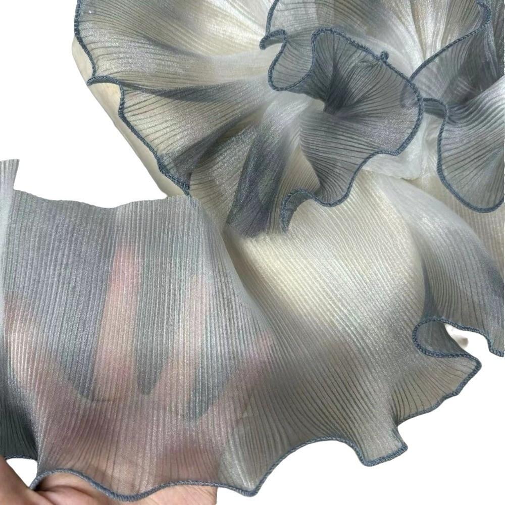 13 Cm X 1 Yard Pleated Fabric Transparent Edge Colorful Gradient Gradient Organza Lace Trim Rose Flower Pattern