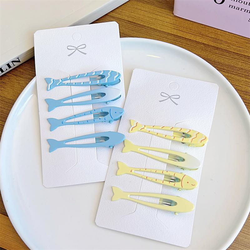 4 Pcs Fashion Girl Duckbill Clip Simplicity Blue And Yellow Cute Fish Hairclip For Women Elegant Side Clip Hair Accessories