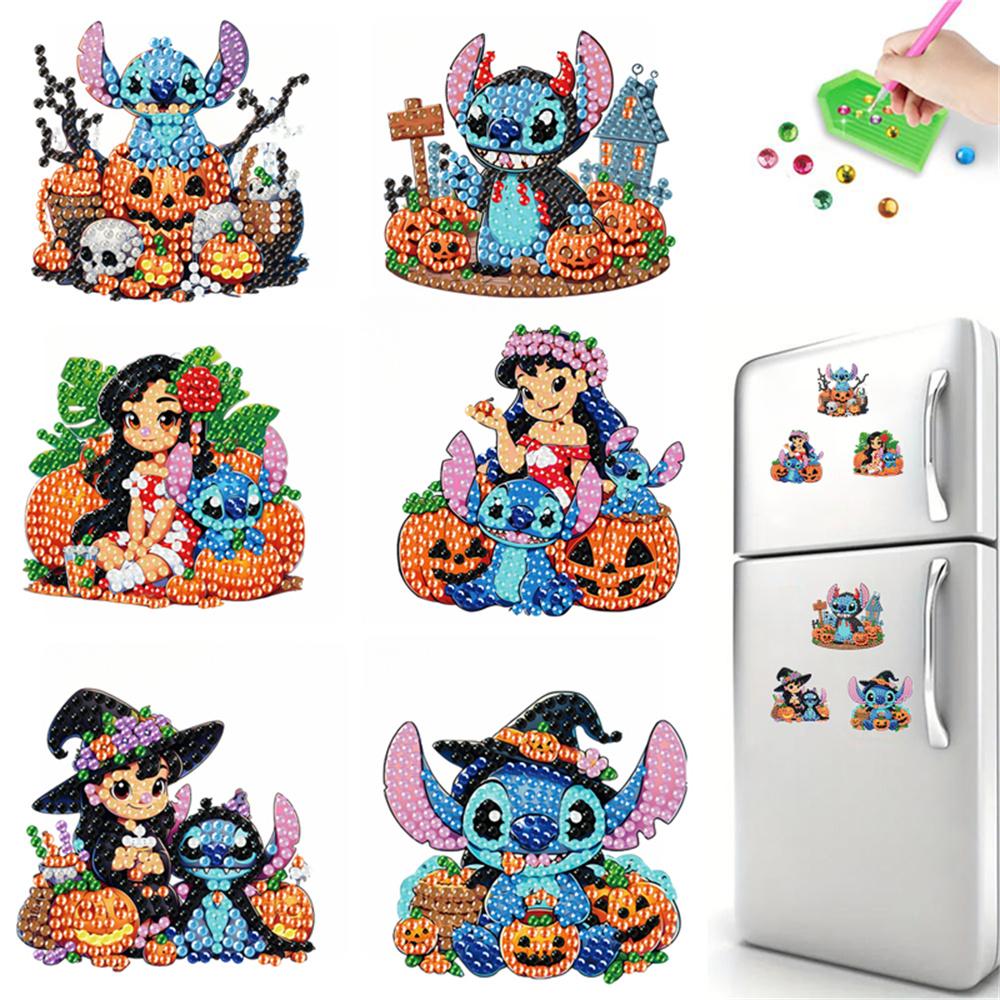 6pcs/Set Halloween Stitch Series Diamond Painting Magnets for Refrigerator Diamond Art Fridge Magnets for Adults Diamond Art Refrigerator Magnets Kits