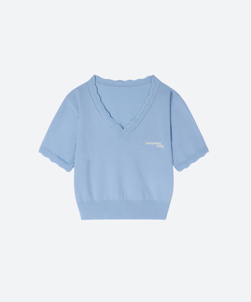 MOONSUN M.C Lace Neck Crop Knit / Sky Blue