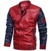 Men's Casual PU Leather Jacket with Fleece Lining - Baseball Style, Stand-Up Collar, Plain Design with Print