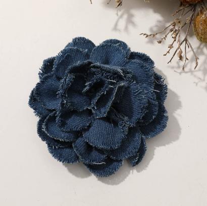 

Fabric Camellia Flower Brooch Denim Material Frayed Edges Handmade Textile Accessory for Clothing Decoration and Craft Projects One Size