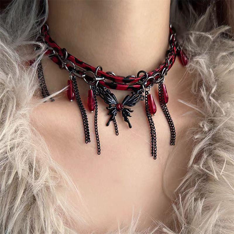 Diablo Goth Punk Babes Choker Leather Collar Women Y2K Sweet Cool Collarbone Chain Cross-border Explosion Collar