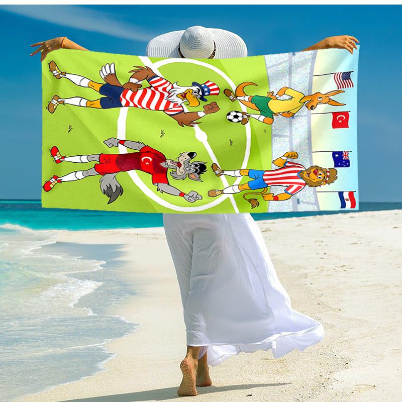 1pc Animals Soccer Together Cartoon Quick Dry Microfiber Bath Towel for Swimming Surfing Camping Unisex Holiday. SJT7201150