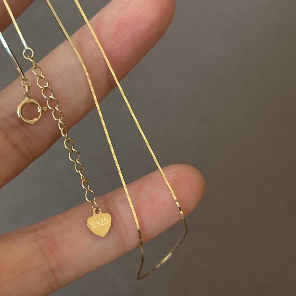 Elegant European & American Minimalist 925 Sterling Silver 18K Gold-Plated Snake Bone Chain for Women – Fine Cold-Style Clavicle Necklace.