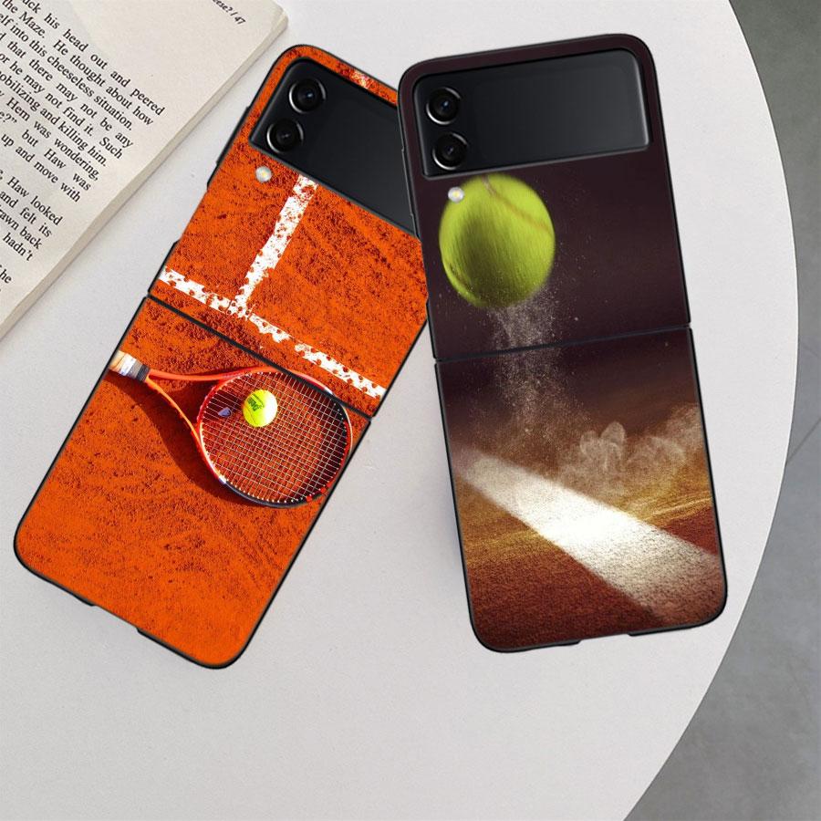 Tennis Racket Tennis Ball Phone Case For Samsung Z Flip 7 6 5G Galaxy Z Flip 5 4 3 Black Hard Cell Cover Luxury PC Shell Coque