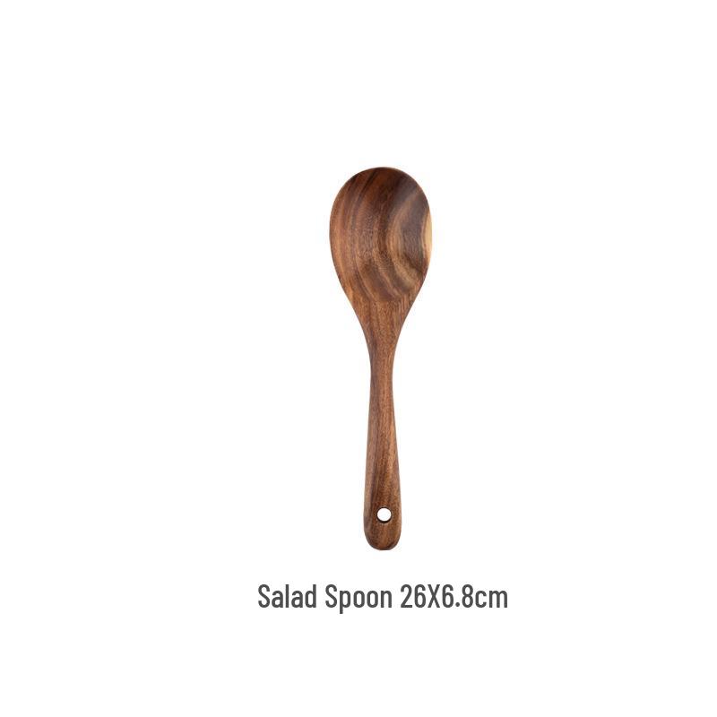 Teak 9-Piece Kitchen Set: Solid Wood Spatula, Spoon, Fork, Non-stick Pan, Acacia Wood Utensils, Long Handle Pot & Vegetable Spatula