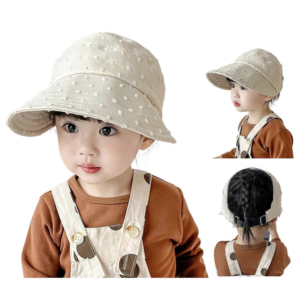 Baby Sunhat Girls Sun Hat Empty Top Outdoor Travel Beach Fisherman Hat 2-10T Infants Kids Sun Protections Ponytail Caps  Beige white