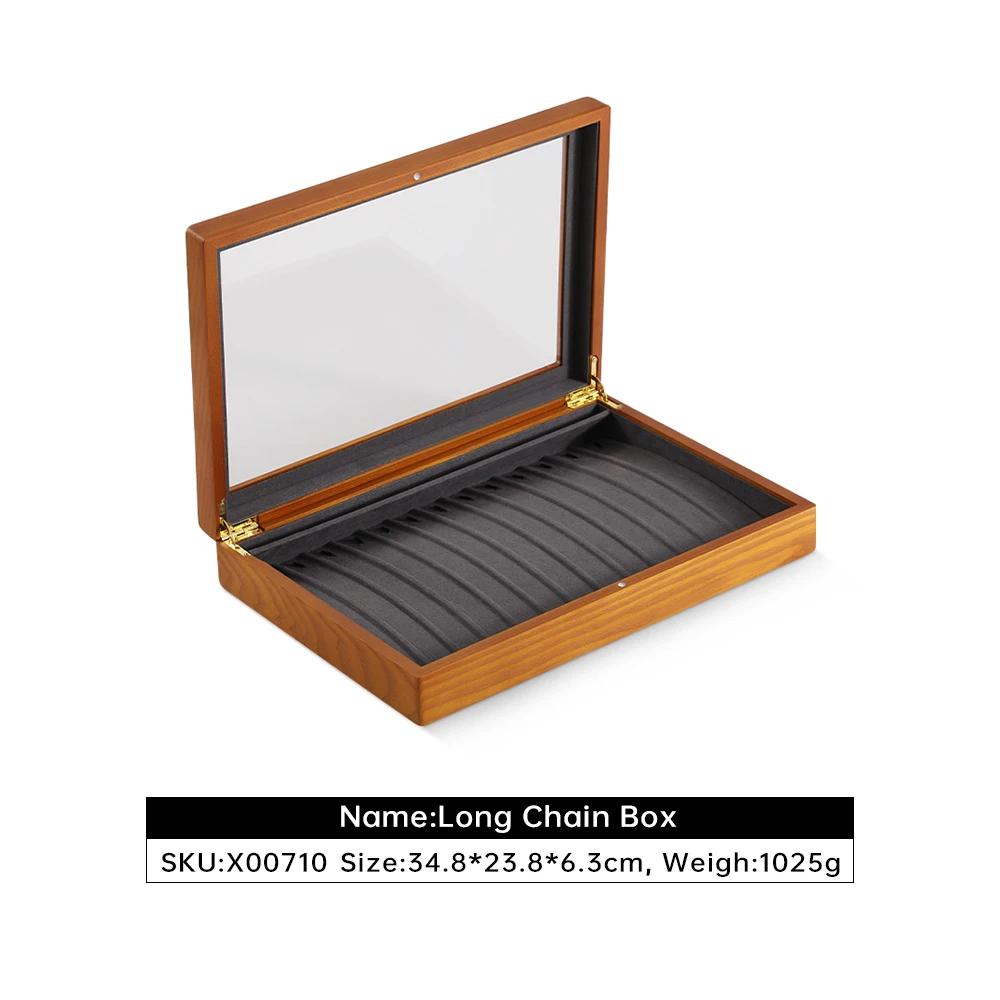 For  Bracelet Necklace Display Case Wooden Ring Earrings Organizer Large Jewelry Storage Box With Cover X007