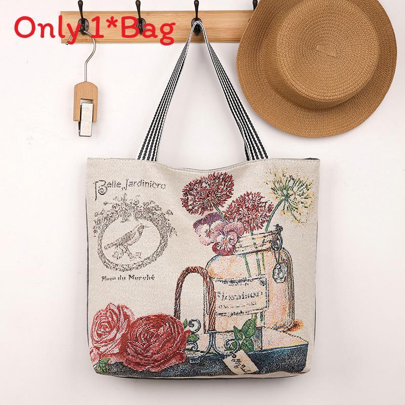 Elephant Hello Kitty Butterfly Embroidered Canvas Tote Bag With Seamed Stitching For Daily Use