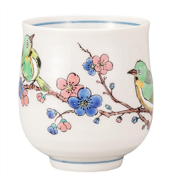 Kutani ware Iwataya teacup - White-eye bird and plum blossom design K9-692