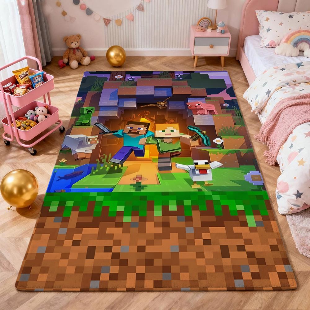 Minecraft Blocky Survival Adventure Printed Rug Durable Stainresistant Carpet For Bedroom Study Home Decor Holiday Gift