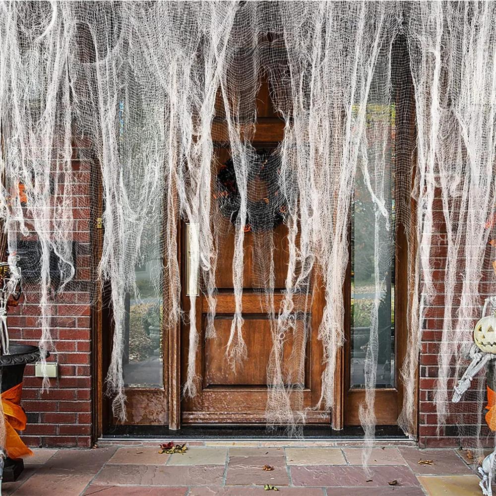 1PC Halloween Gauze Stretch Cobweb Black White for Haunted Houses Halloween Party Scene Home Bar Haunted House Decor Horror Prop