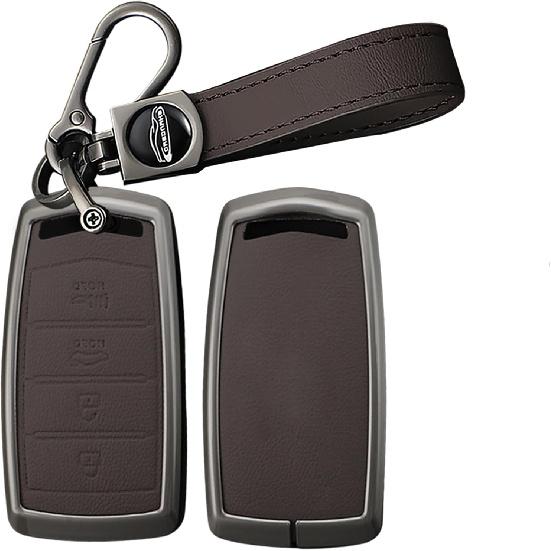 Leather Metal Shell Car Key Fob Cover Case Compatible With Genesis G70 2020